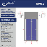 Duschtür Nische Glas Falttür Drehfalttür Dusche Duschfaltwand Breite 70 75 80 90 100 120 cm Höhe 187 cm Wandausgleich 15 mm & 20 mm