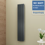 AQUABATOS Paneelheizkörper Mittelanschluss Antrazit Doppellagig 1800x304mm Vertikal 981 Watt