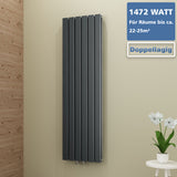 AQUABATOS Paneelheizkörper Mittelanschluss Antrazit Doppellagig 1800x456mm Vertikal 1472 Watt