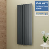 AQUABATOS Paneelheizkörper Mittelanschluss Antrazit Doppellagig 1800x608mm Vertikal 1961 Watt