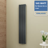AQUABATOS Paneelheizkörper Mittelanschluss Antrazit Einlagig 1800x304mm Vertikal 545 Watt