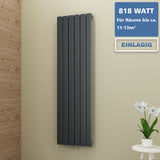 AQUABATOS Paneelheizkörper Mittelanschluss Antrazit Einlagig 1800x456mm Vertikal 818 Watt