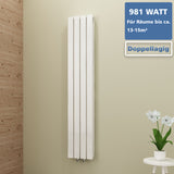 AQUABATOS Paneelheizkörper Mittelanschluss Weiß Doppellagig 1800x304mm Vertikal 981 Watt