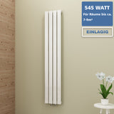 AQUABATOS Paneelheizkörper Mittelanschluss Weiß Einlagig 1800x304mm Vertikal 545 Watt