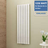 AQUABATOS Paneelheizkörper Mittelanschluss Weiß Einlagig 1800x532mm Vertikal 1226 Watt