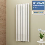 AQUABATOS Paneelheizkörper Mittelanschluss Weiß Einlagig 1800x608mm Vertikal 1716 Watt