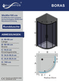 Duschkabine 90x90 viertelkreis schwarz matt rund Dusche aus Sicherheitsglas 5 + 6 mm mit lotuseffekt Beschichtung höhe 195cm