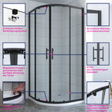 AQUABATOS BORAS-Serie Duschkabine Viertelkreis mit Schiebetüren schwarzer Rahmen 6mm Echtglas mit Nano Beschichtung Höhe 195cm