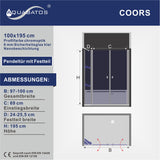 100 - 160 cm Duschtür Glas Pendeltür Dusche Duschabtrennung mit Festteil und Duschregale aus Sicherheitsglas 6mm